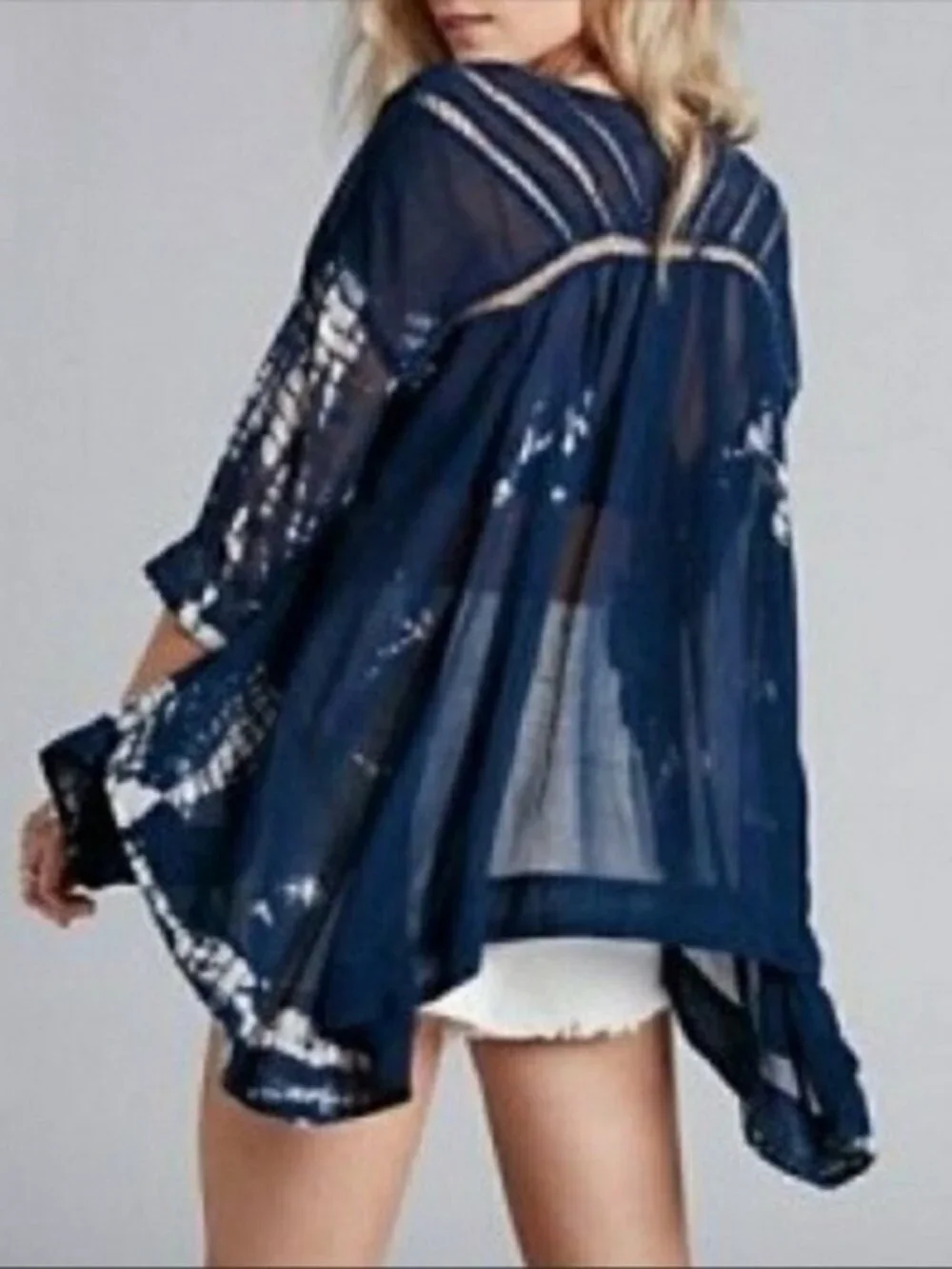 Free People Tie Dye Me Down Blue Sheer Tunic Size Large